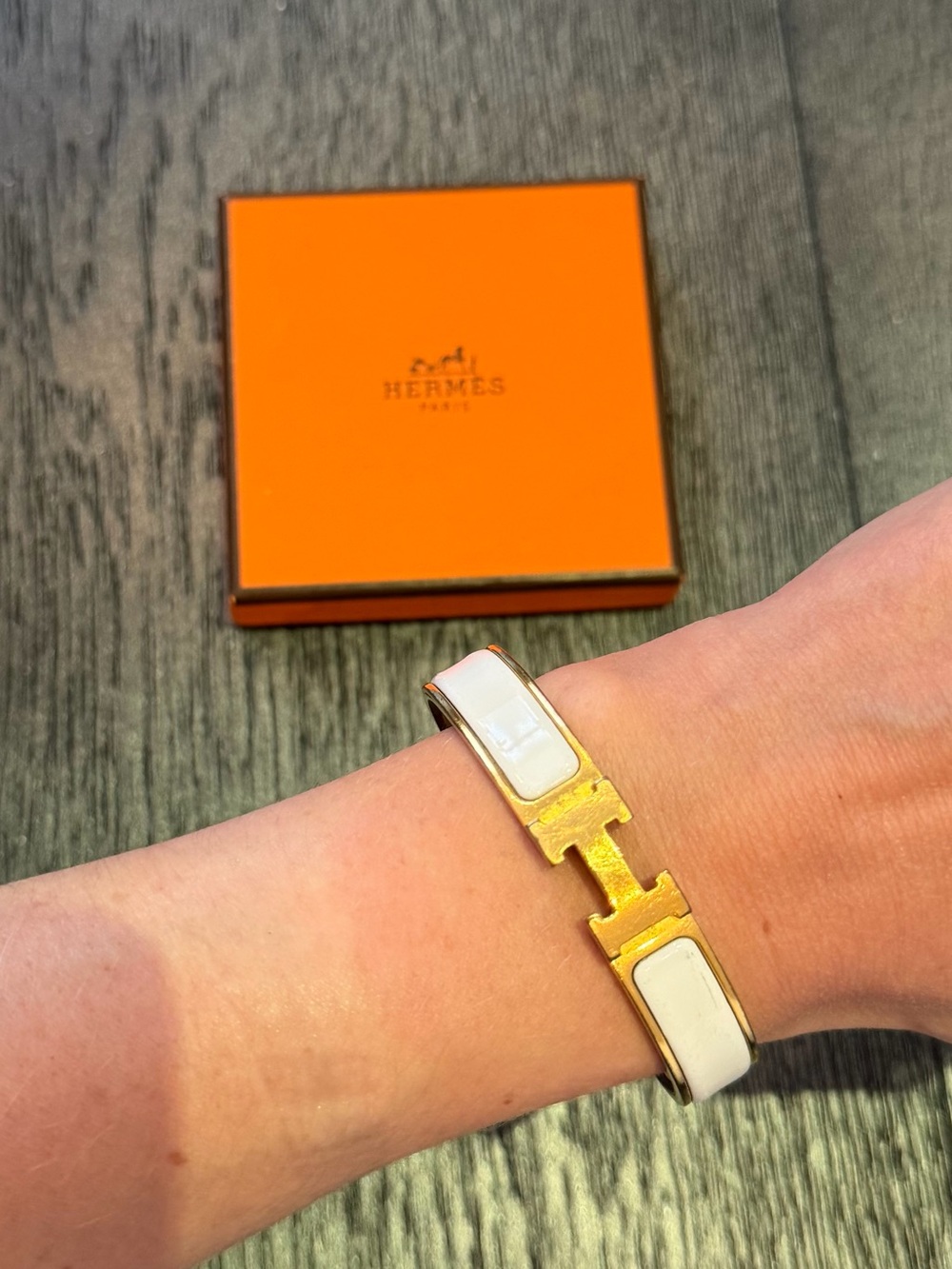 Hermes White Enamel Clic H Bracelet with Gold Hardware